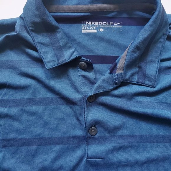 Nike Mens L Golf Dri-Fit Blue Fade Stripe Short Sleeve Polo Shirt - Picture 3 of 12